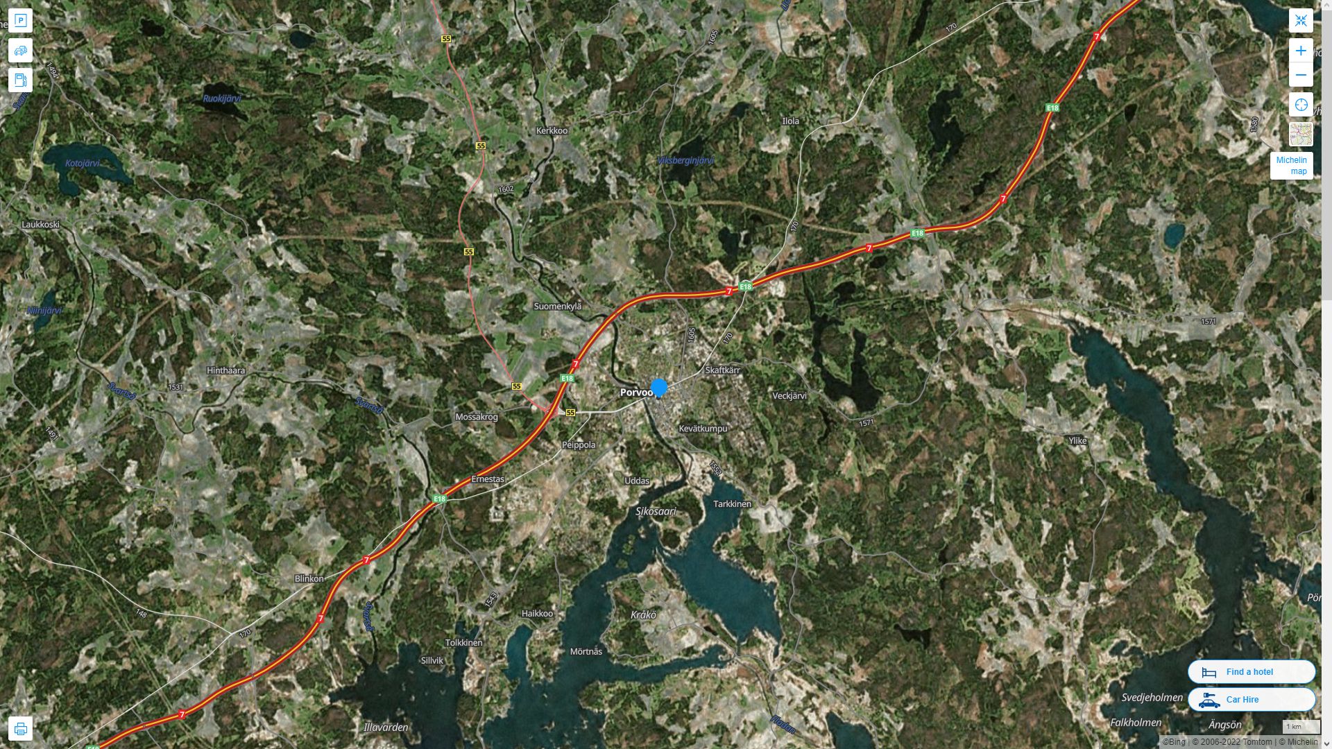 Porvoo Highway and Road Map with Satellite View